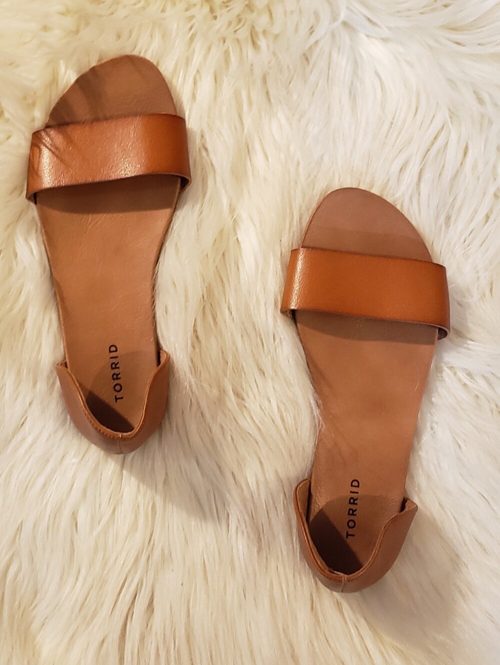 Torrid Cognac Brown D’Orsay Flat Sandals Wide Width Faux Leather Comfort Shoes